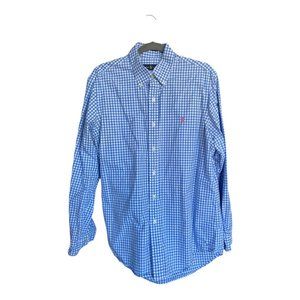 Ralph Lauren button down gingham light blue shirt EUC size XL mens